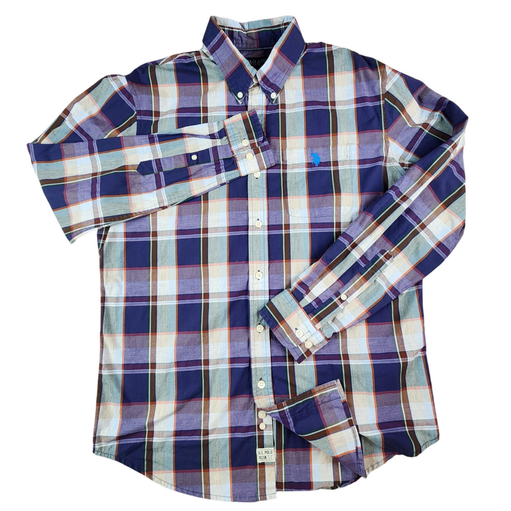 US Polo Assn Mens Medium Plaid Button Down Shirt Long‎ Sleeve Casual Top Size M